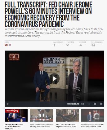 Full Transcript: Fed Chair Jerome Powell's 60 Minutes interview on economic recovery from the coronavirus pandemic Jerome Powell lays out his thoughts on getting the economy back to its pre-coronavirus numbers. The transcript from the Federal Reserve chairman's interview with Scott Pelley.